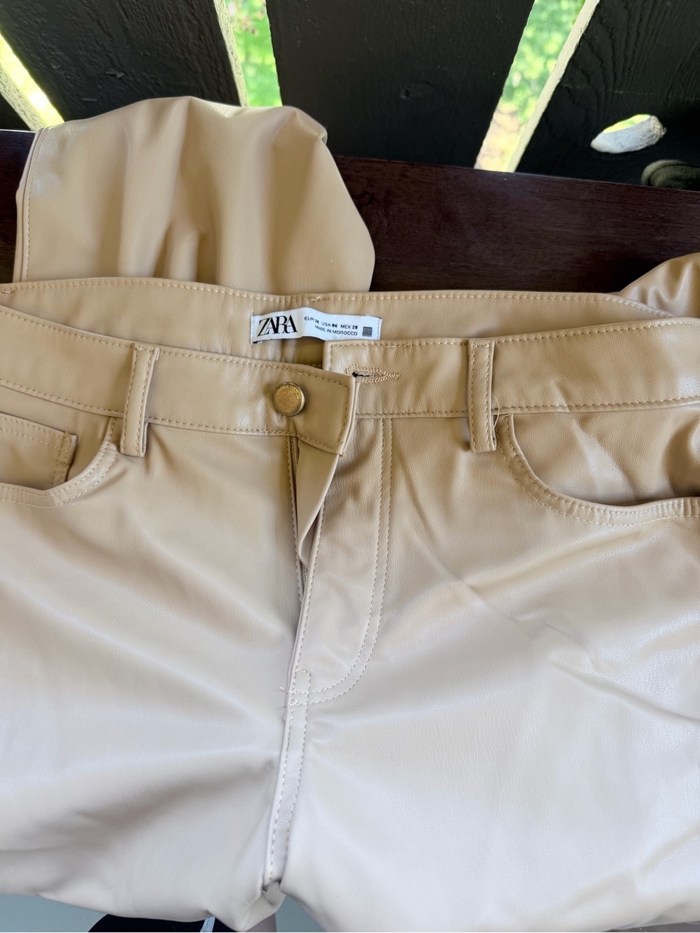 ZARA Cream Faux Leather Pants with Tonal Hardware